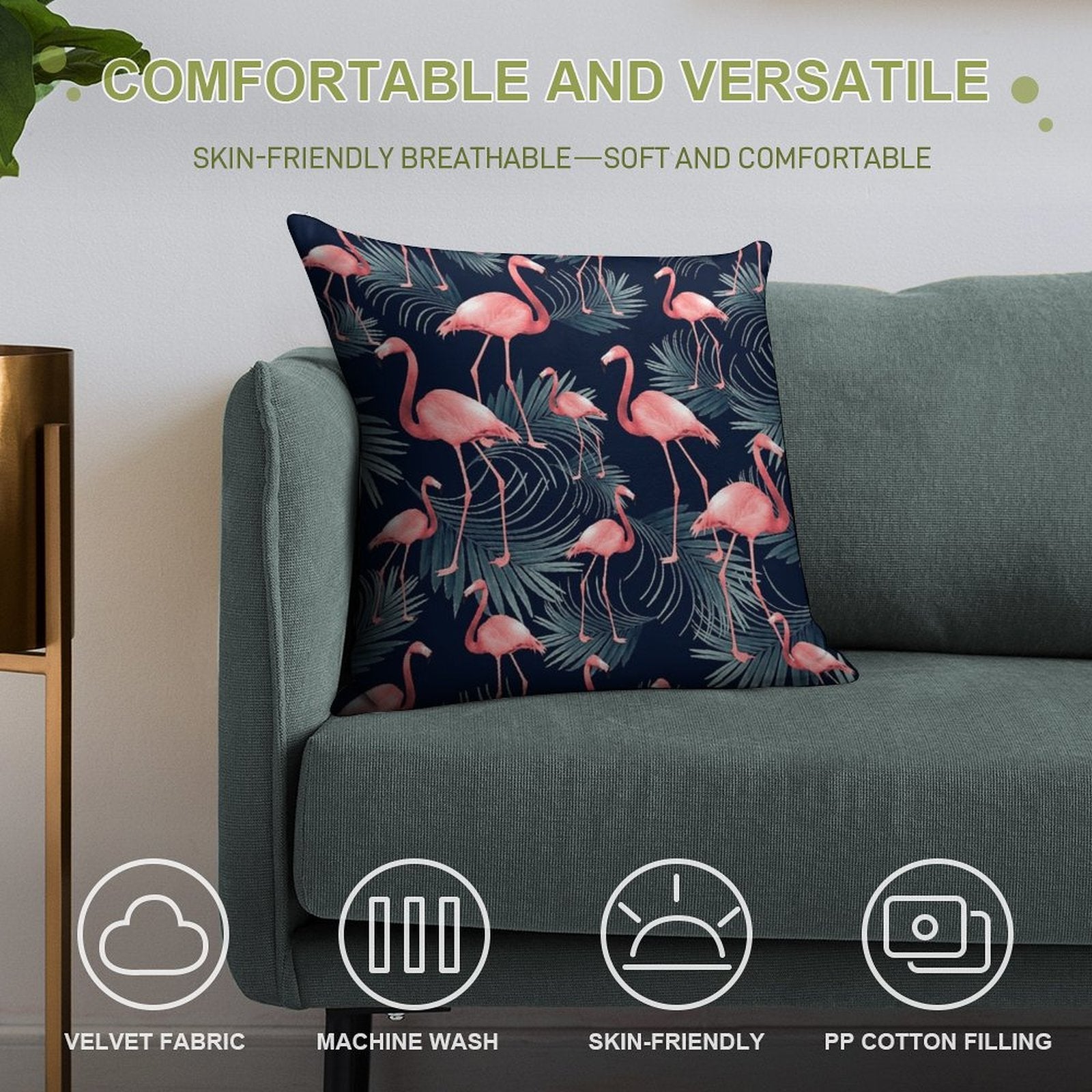Summer Flamingo Palm Night Vibes #1 #tropical #decor #art Soft Washable Throw Pillow