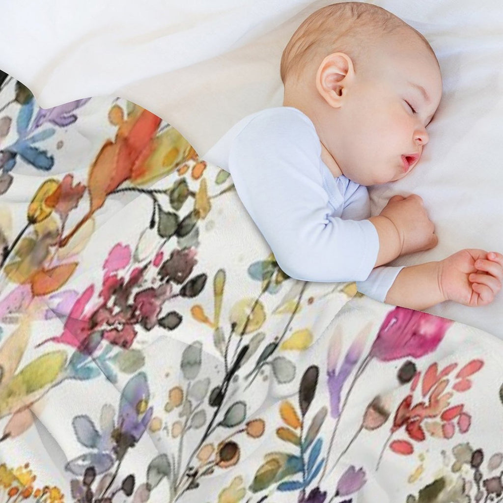 Wild Flowers And Plants Watercolor - Wild Nature Botanical Print Plush Throw Blanket
