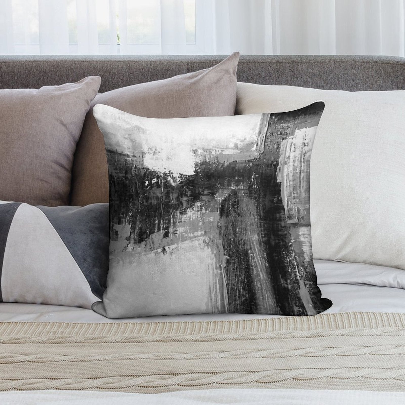Black White Abstract Soft Luxury Feel Throw Pillow