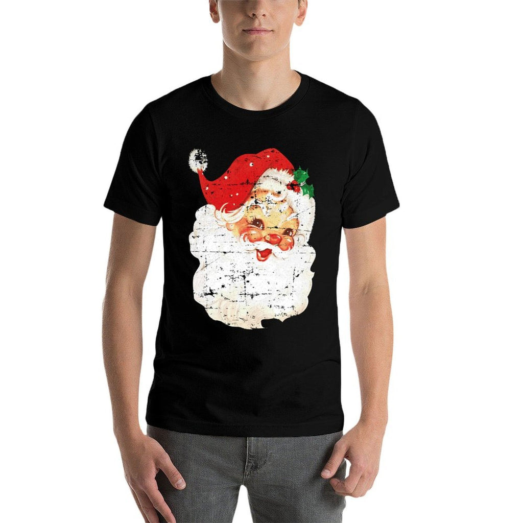 Distressed Vintage Santa Claus Face Old Fashioned Christmas  Wrinkle-resistant T-Shirt