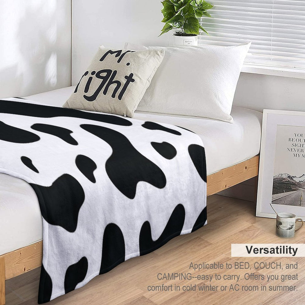 Cow Hide Spotted Fur Farm Animal Pattern Black White All-season Throw Blanket