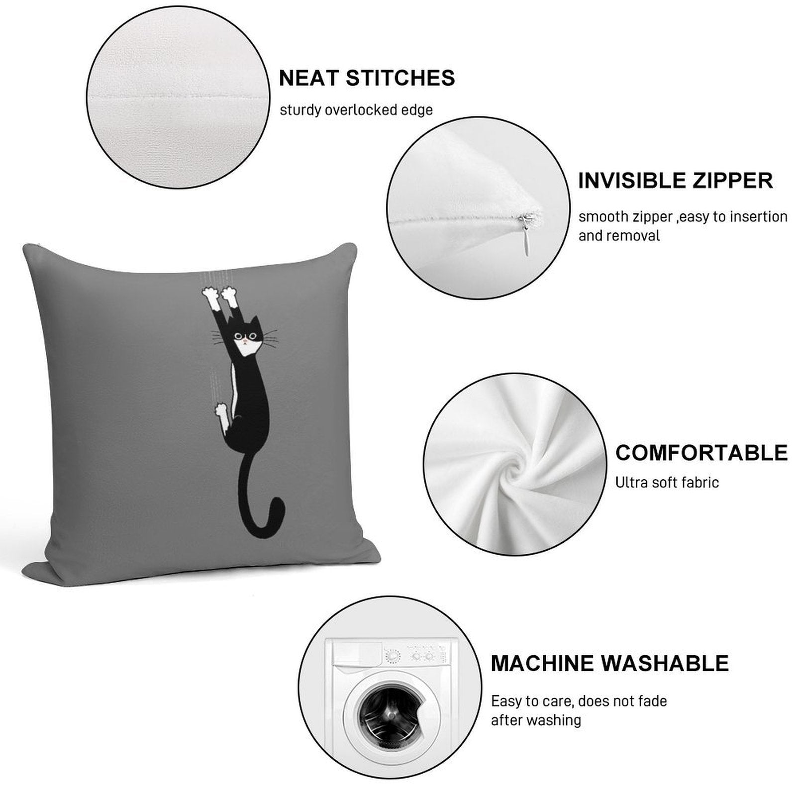Black And White Cat Hanging On  Funny Tuxedo Cat Soft Luxury Feel Throw Pillow