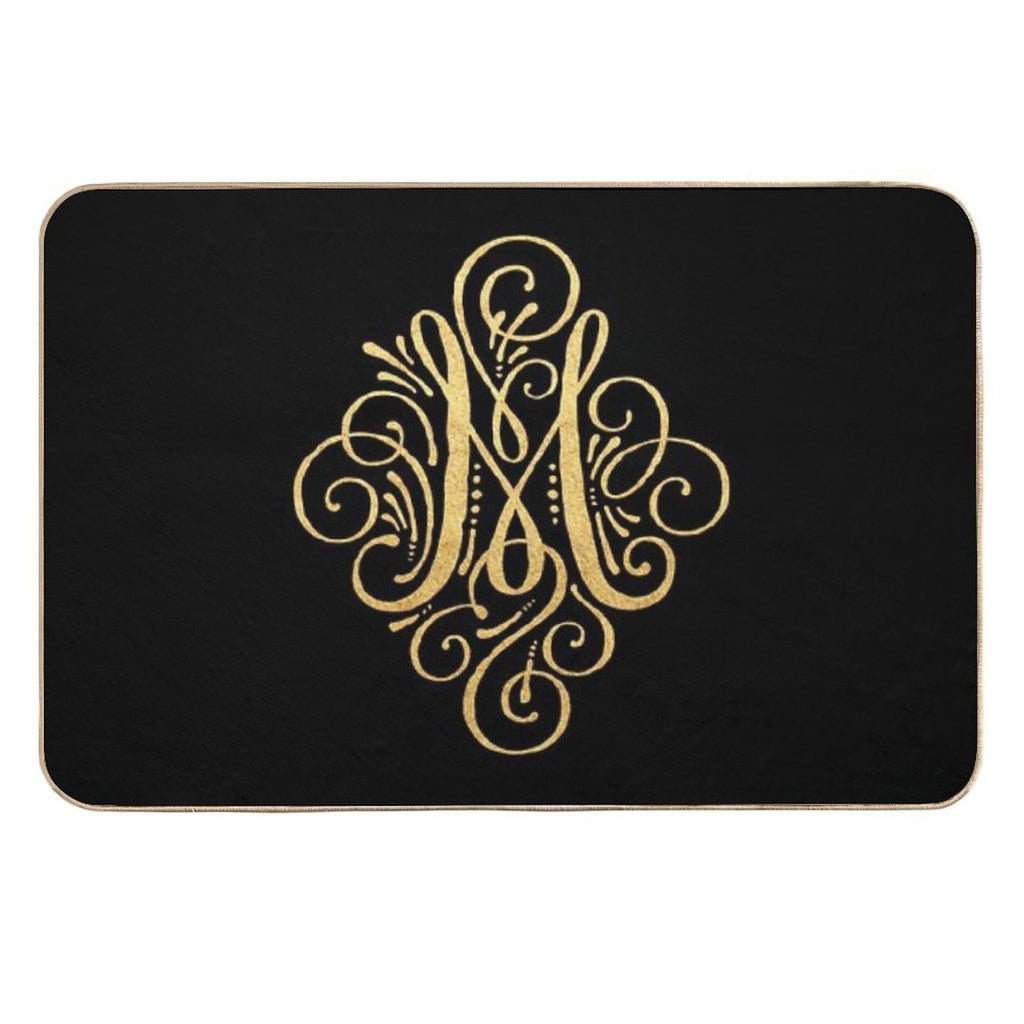 Golden Monogram Letter M  Repositionable Bath Mat