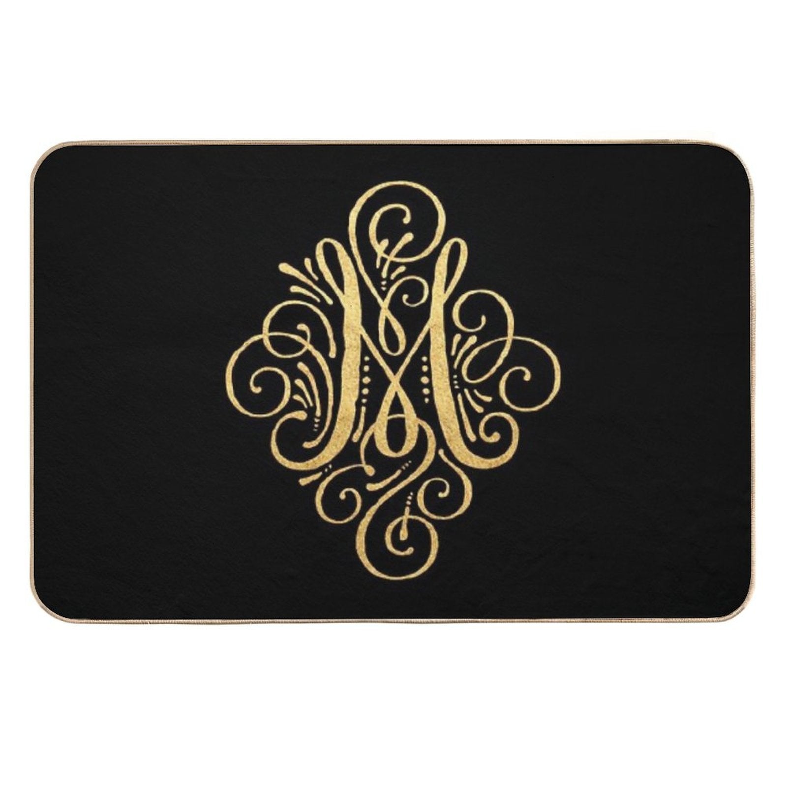 Golden Monogram Letter M  Repositionable Bath Mat