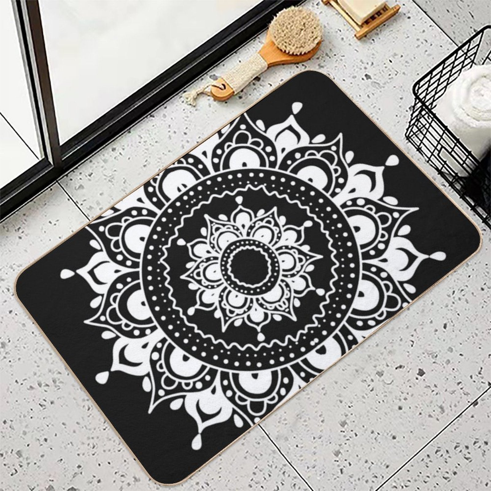 Classic Black And White Mandala Art  Easy To Clean Bath Mat