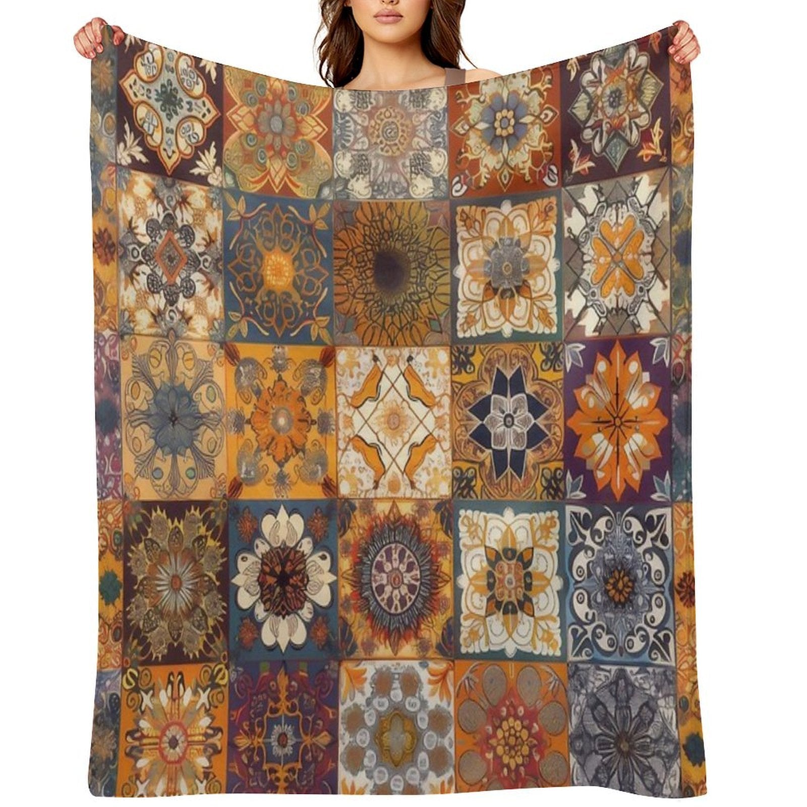 Brown And Grey Neutral Patchwork Pattern Anti-pilling Throw Blanket