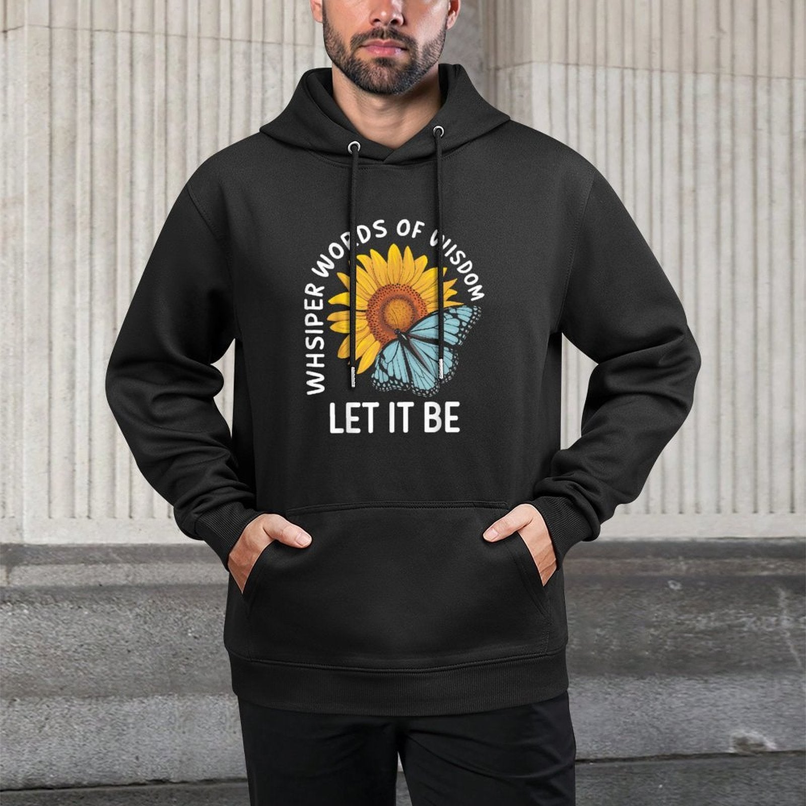 Sunflower Butterfly Let It Be Nature Insect Boho Botanical Machine Washable Hoodie