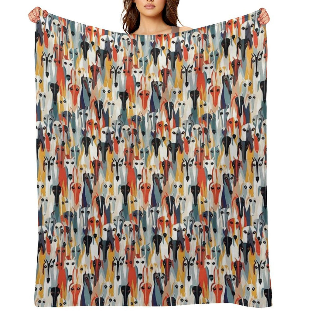 Greyhound in Geometric Camouflage Pattern Shrink-resistant Throw Blanket