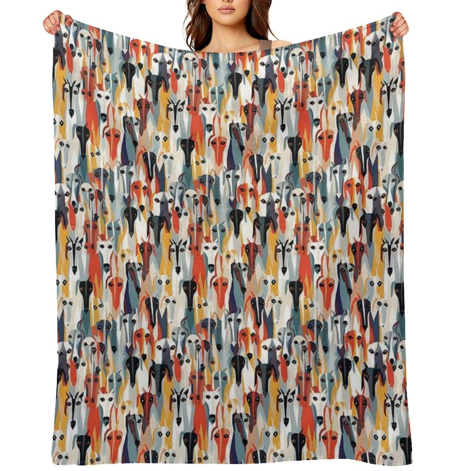 Greyhound in Geometric Camouflage Pattern Shrink-resistant Throw Blanket