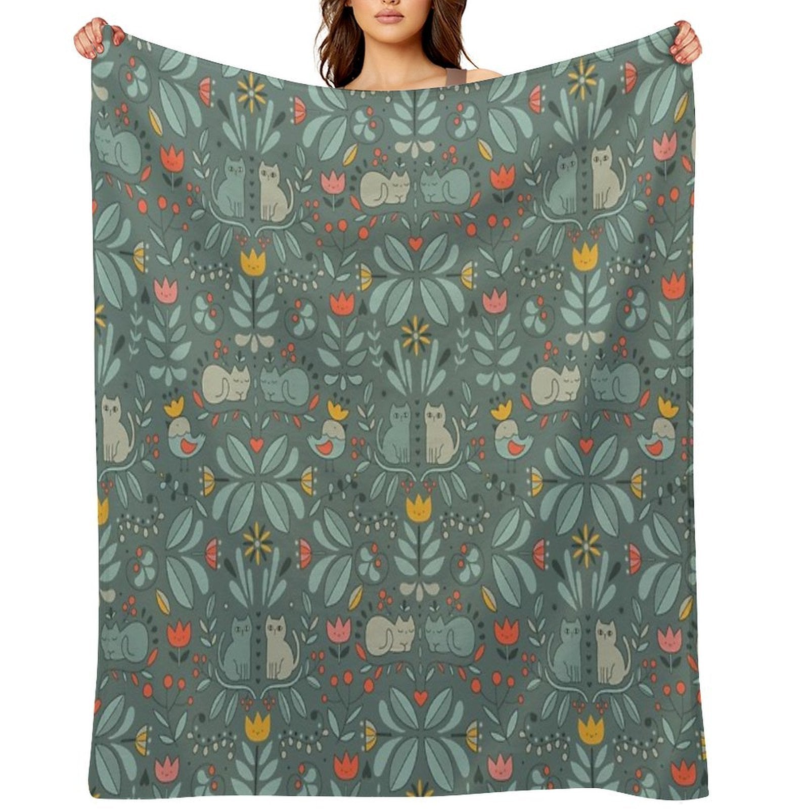 Swedish Folk Cats Wrinkle-free Throw Blanket