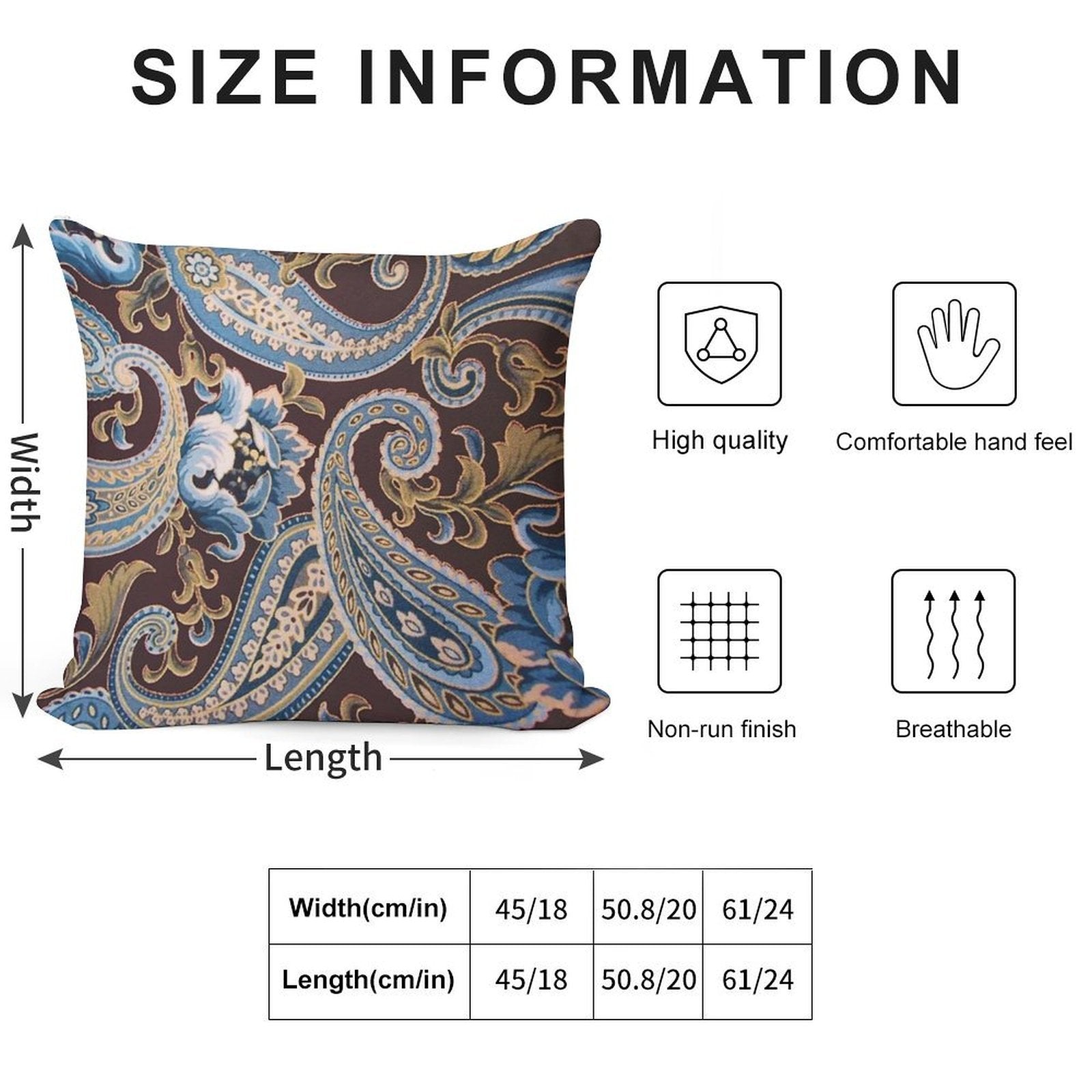 Blue Brown Vintage Paisley Soft Style Accent Throw Pillow
