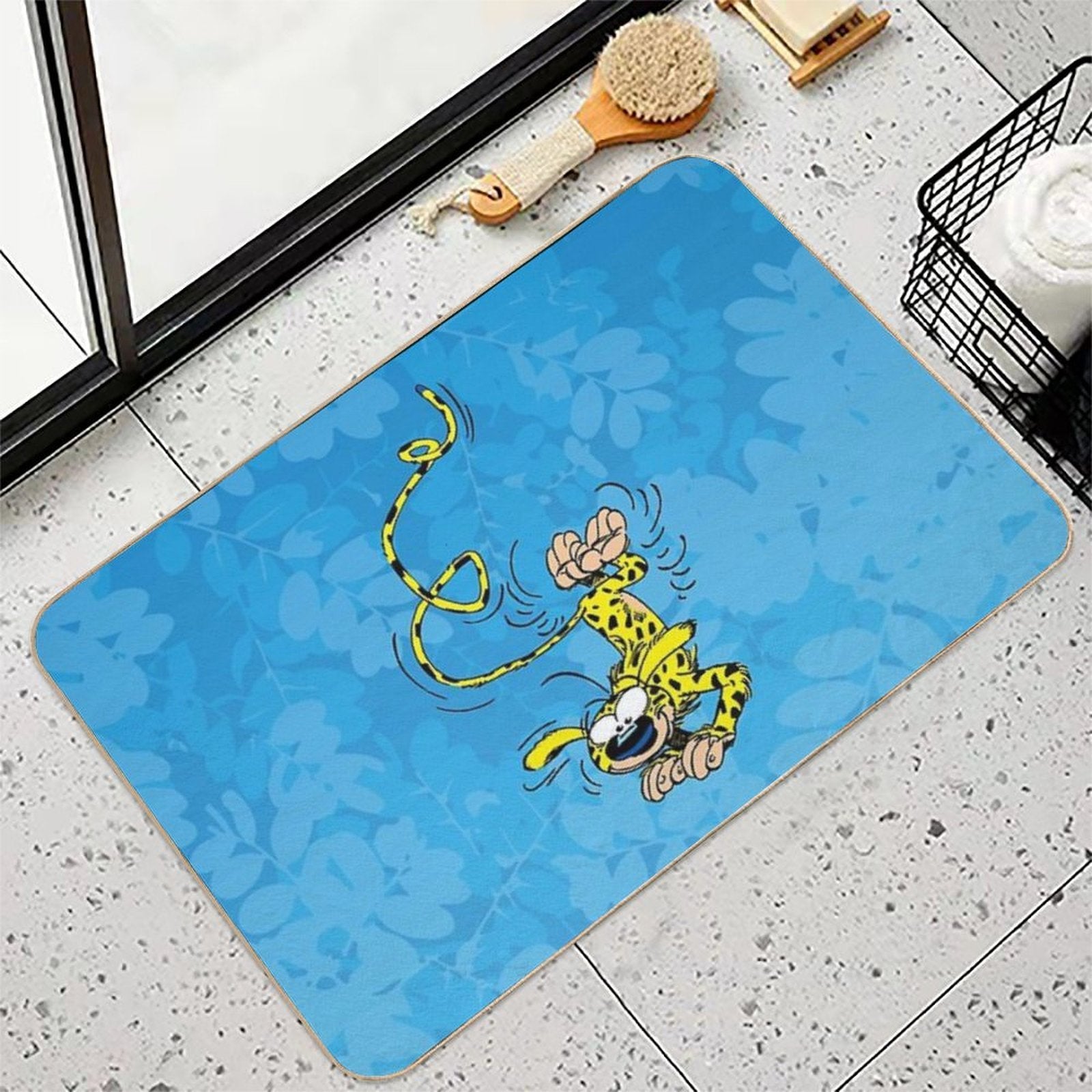 Marsupilami Handstand  Light Blue Design  Fade-Resistant Bath Mat