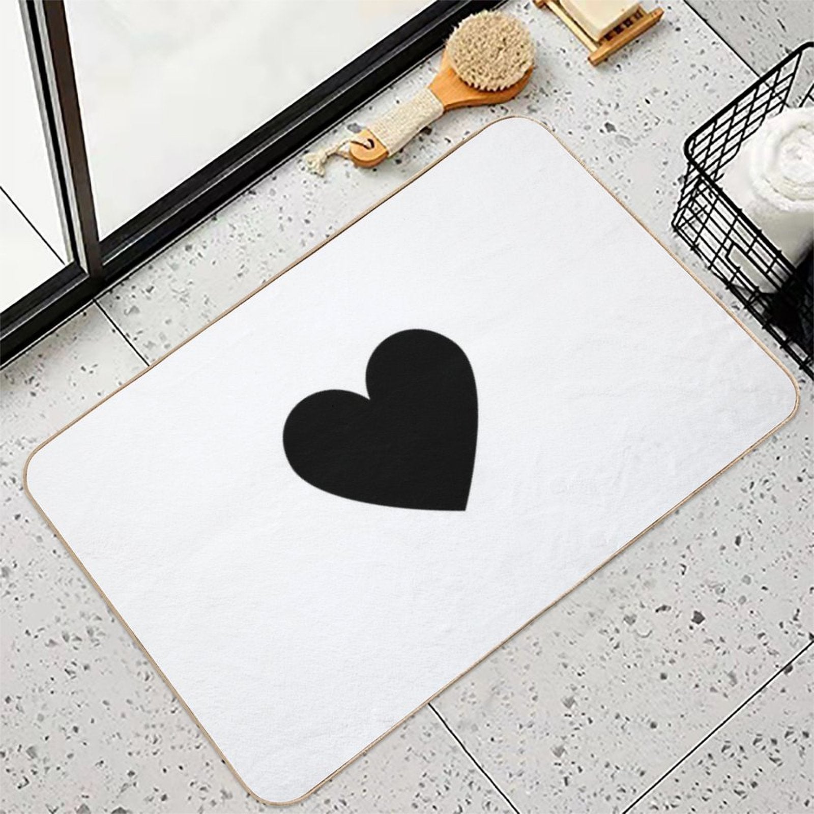 Black Heart  Stain-Proof Bath Mat