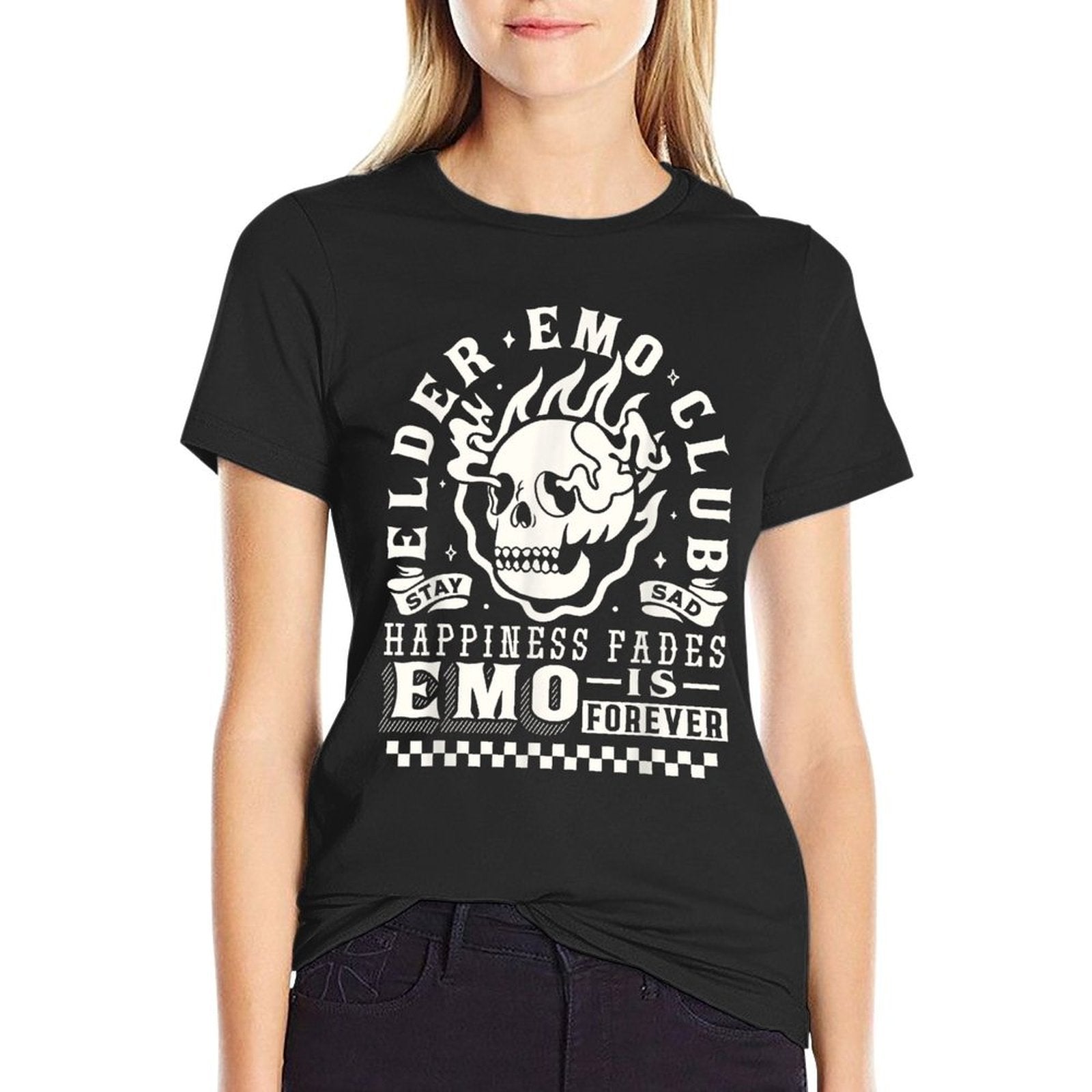 Elder Emo Forever Club Happiness Fades So Stay Sad  Fade-proof Color T-Shirt