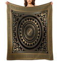 Ornate Baroque Silver Black Bronze Greek Keys Border Comfort Throw Blanket