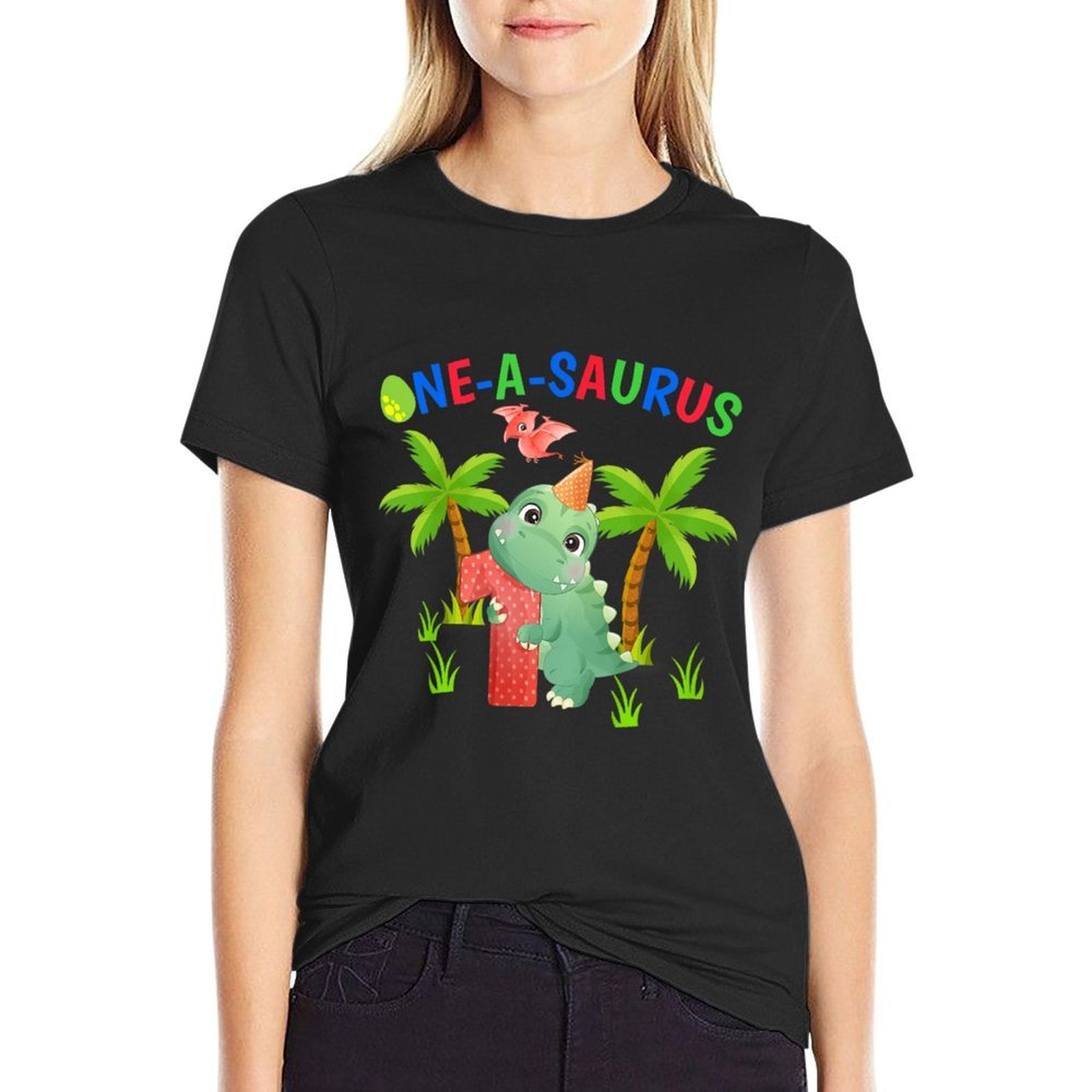 Kids One-A-Saurus 1st The Birthday Boy Dinosaur 1 Year Old  Trendy Pattern T-Shirt