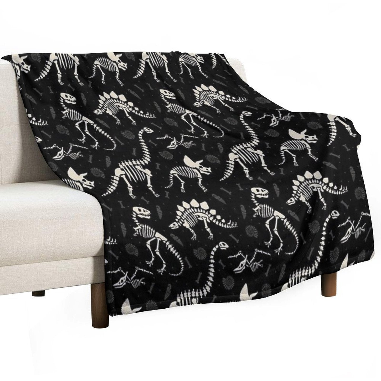 Dinosaur Fossils in Black Travel-friendly Throw Blanket