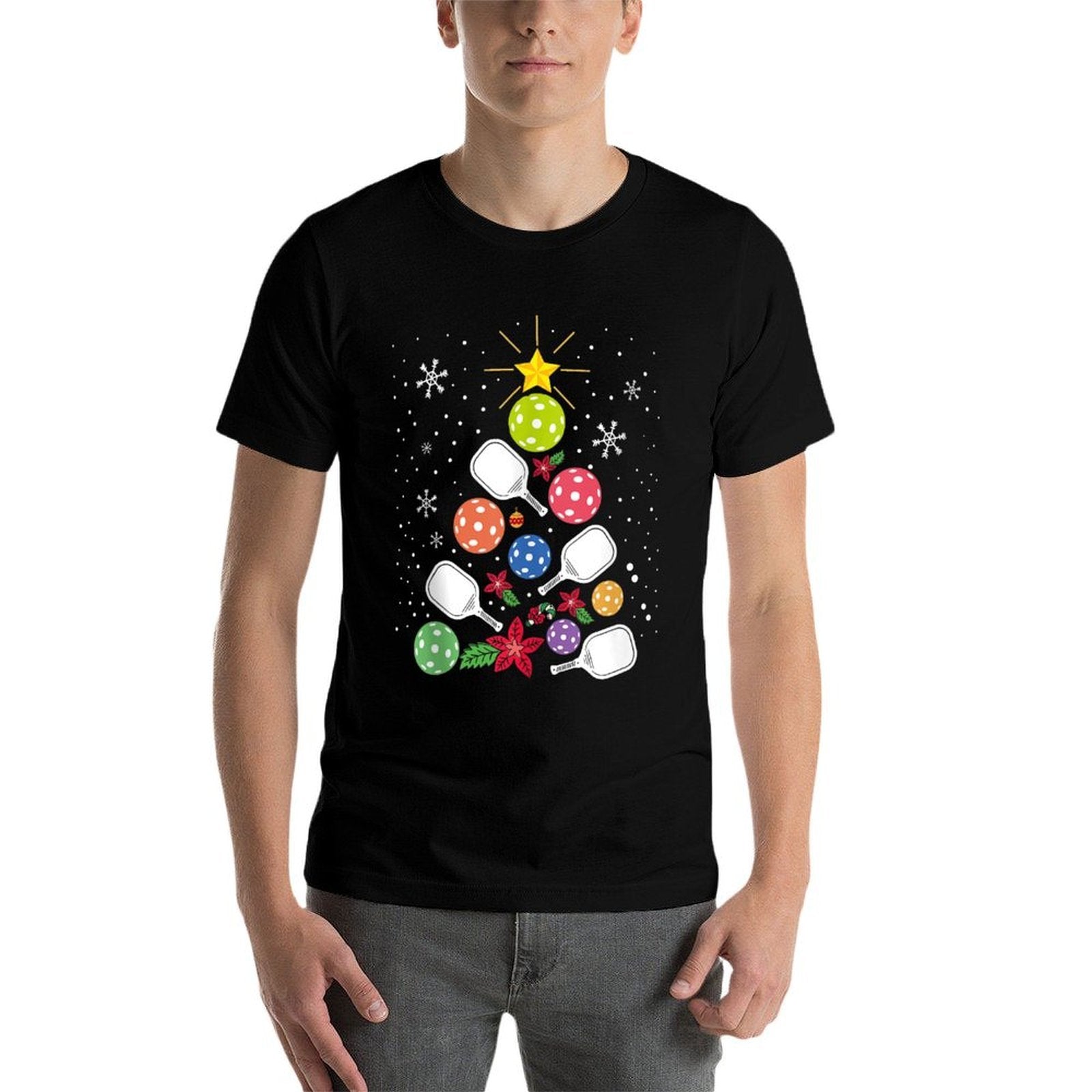 Pickleball Christmas Tree Santa Pickleball X-mas Lights  Soft T-Shirt