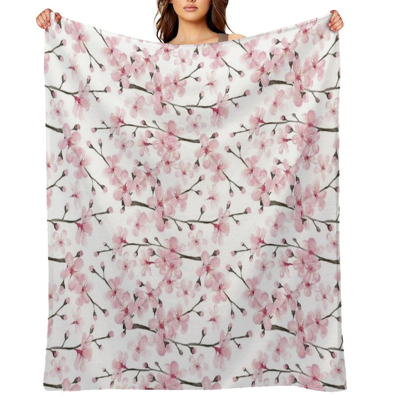 Cherry Blossom Watercolor Art by Magenta Rose Designs Anti-pilling Throw Blanket