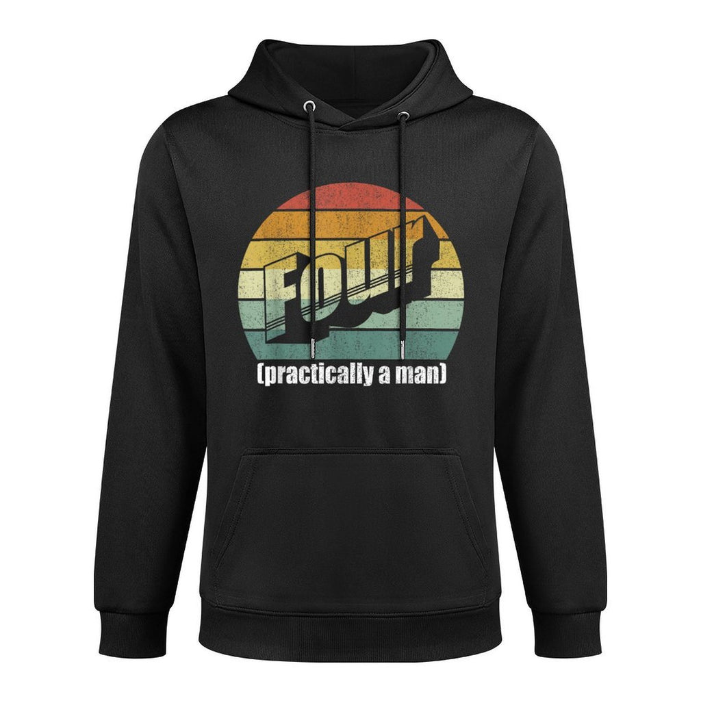 Vintage Retro Four Practically A Man 4th Birthday Moisture-Wicking Hoodie