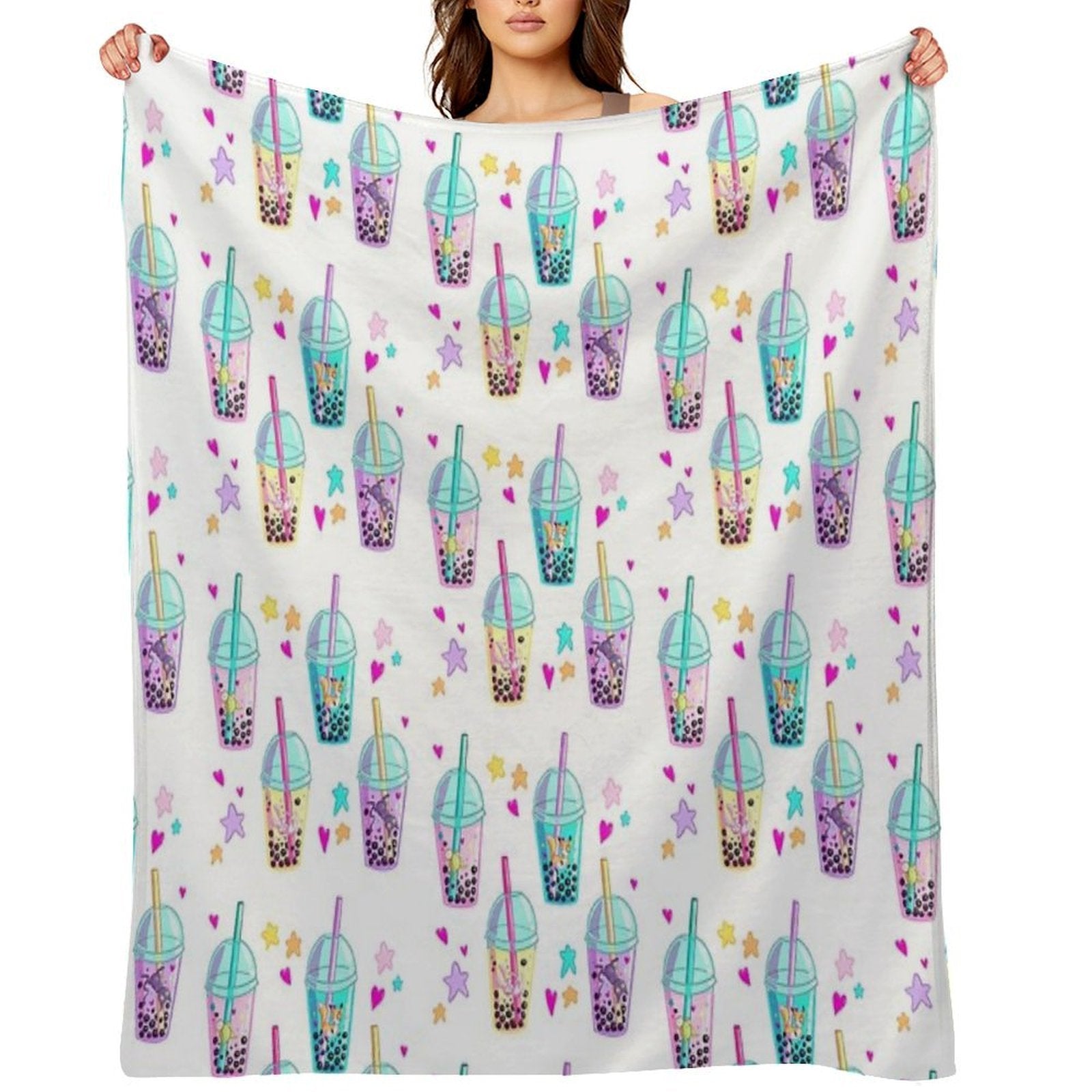 Cute Animals in Boba Easy Care Throw Blanket