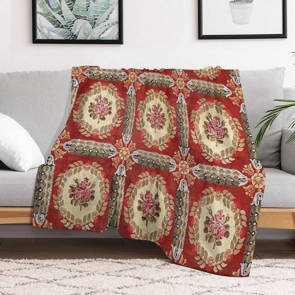 Aubusson 19th Century French Rug Print Easy Care Throw Blanket