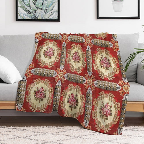 Aubusson 19th Century French Rug Print Easy Care Throw Blanket