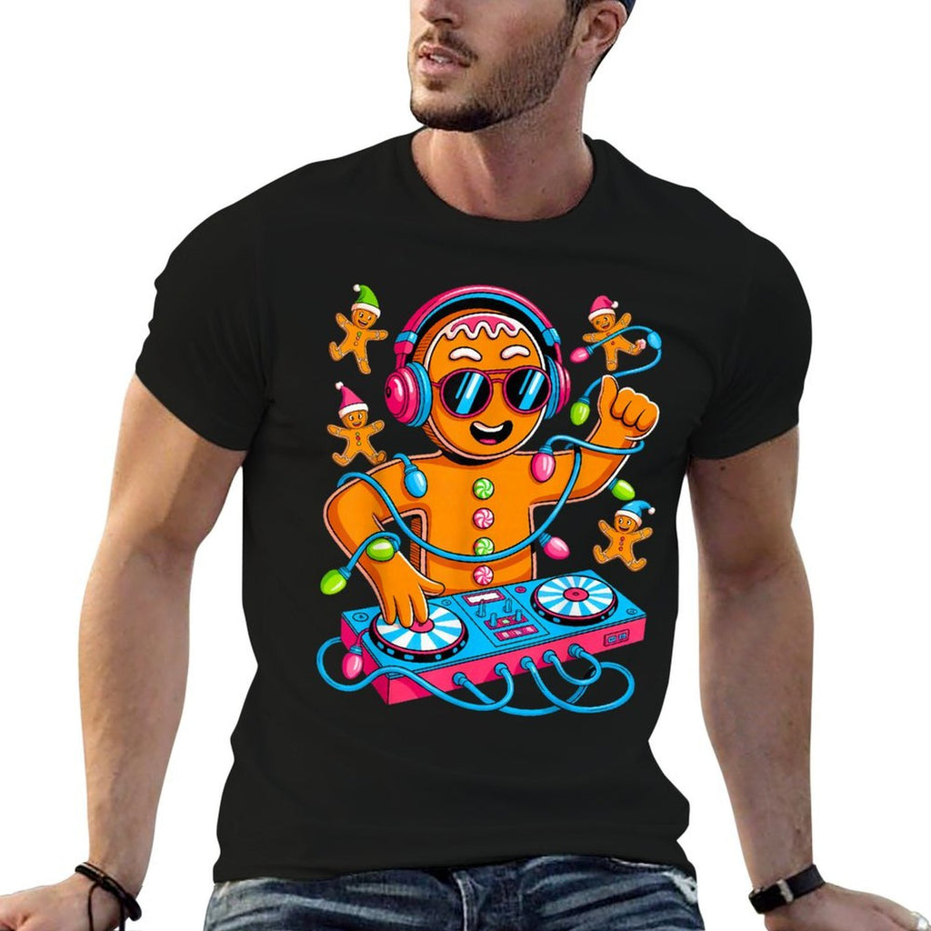 Retro Christmas House Music Gingerbread DJ Techno Rave EDM  Rolled Sleeves T-Shirt
