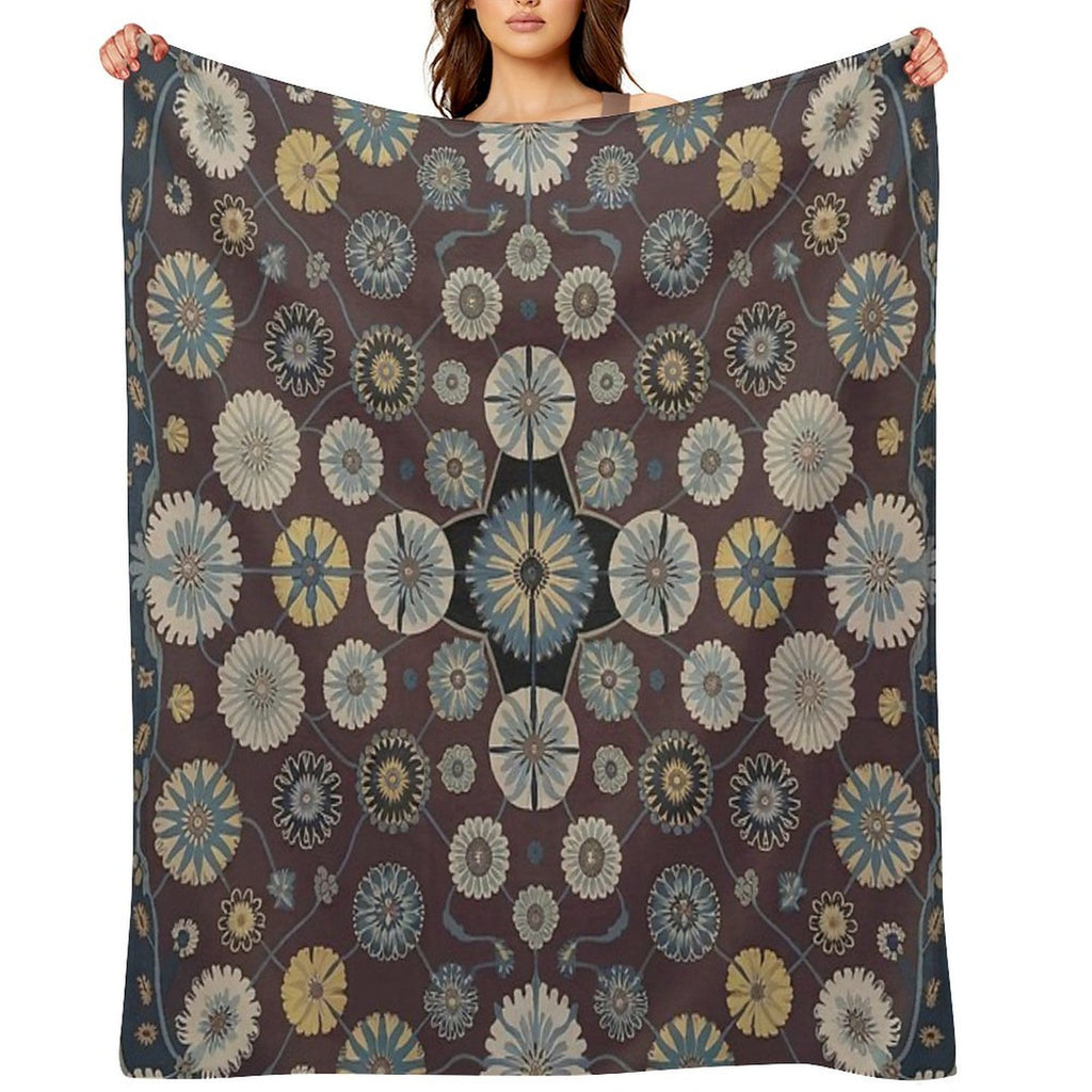 Rich Burgundy Floral Pattern with Cream Details Velvety-soft Throw Blanket