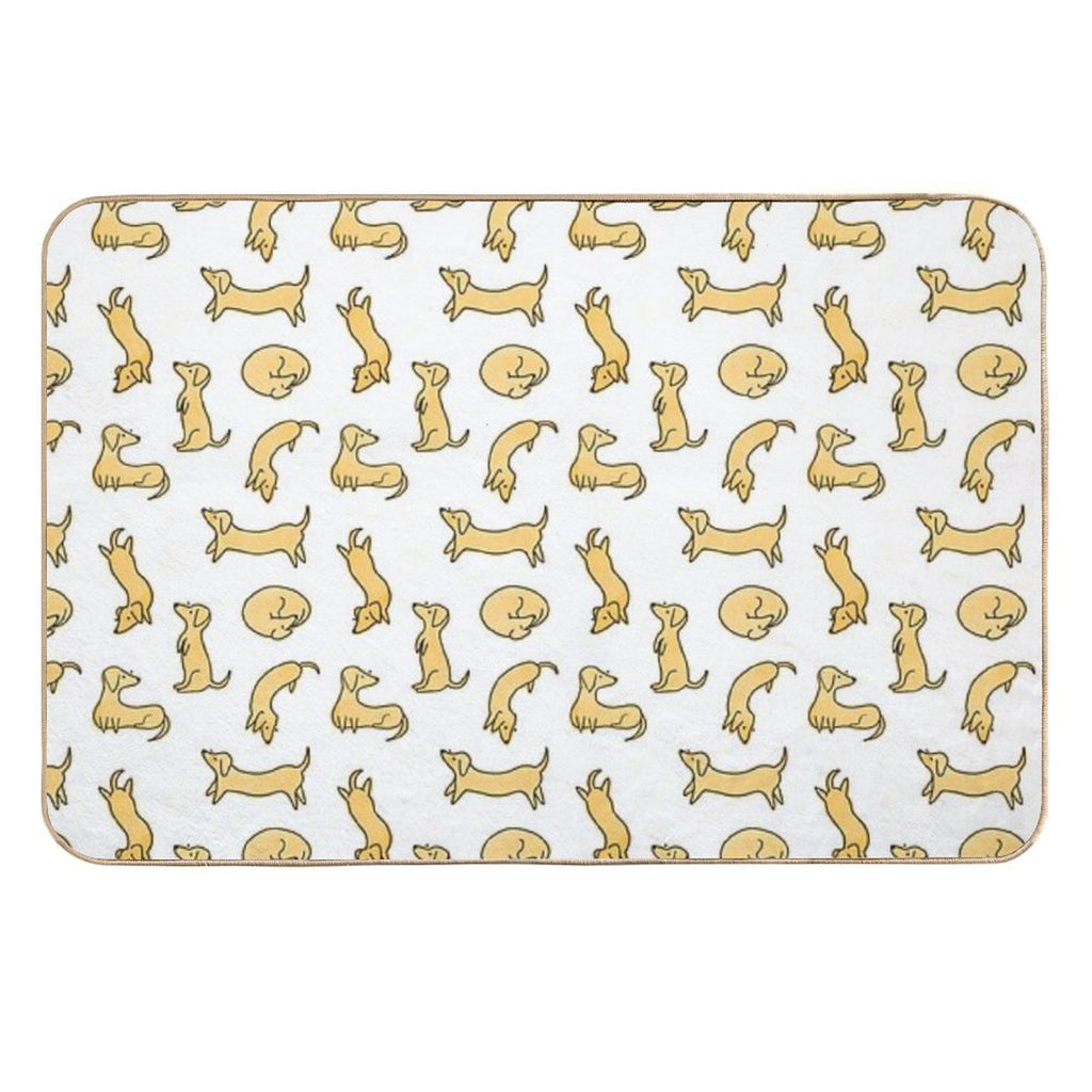 Miniature Dachshund  Sausage Dog Illustrated Yellow Pattern  Fade-Resistant Bath Mat