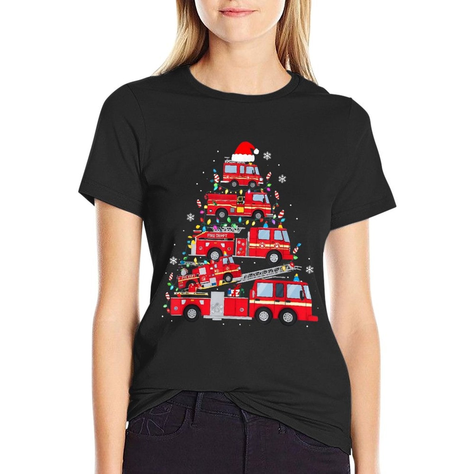Fire Truck Christmas Tree Firefighter Holiday Design  Breathable T-Shirt
