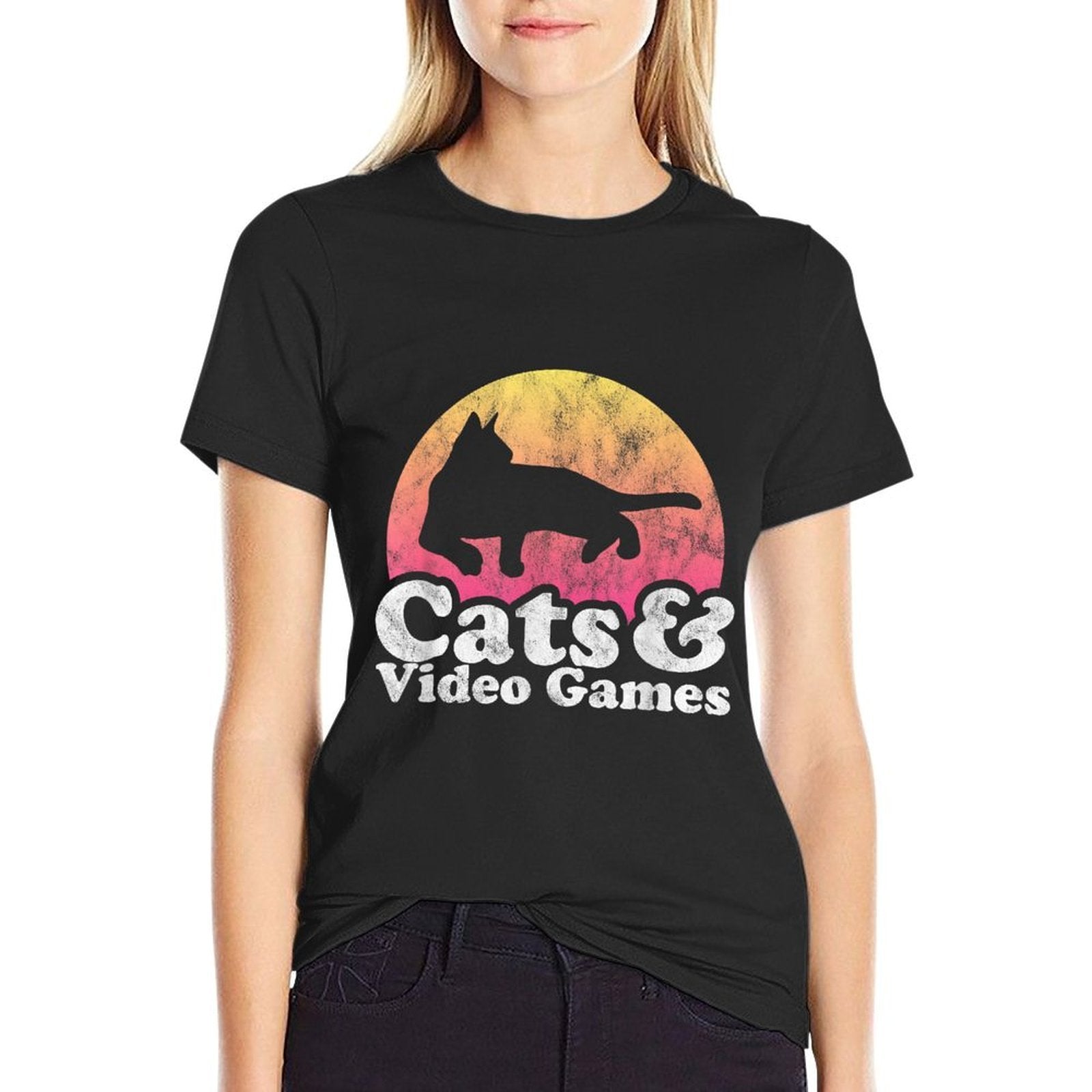Cats And Video Games Men's Or Women's Cat And Video Game  Cotton T-Shirt