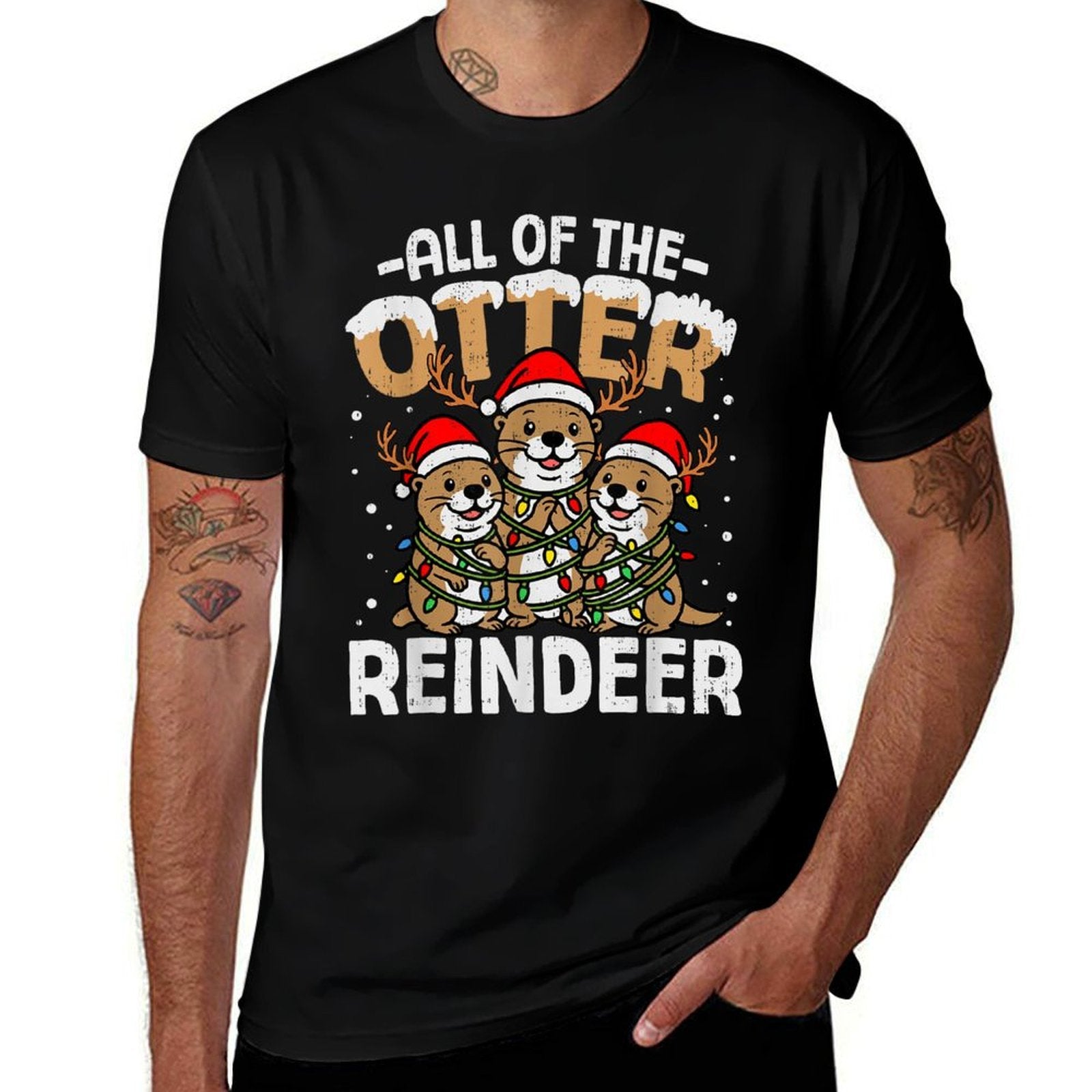 Funny Otter Reindeer Santa Christmas Animal Pun Xmas Holiday  Eco-friendly Material T-Shirt