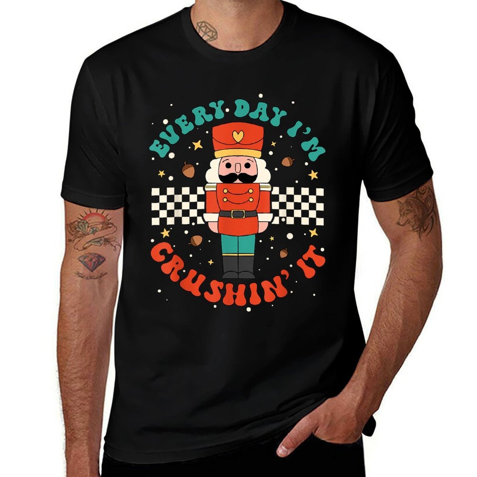 Every Day Im Crushin It Nutcracker Retro Christmas  Rolled Sleeves T-Shirt
