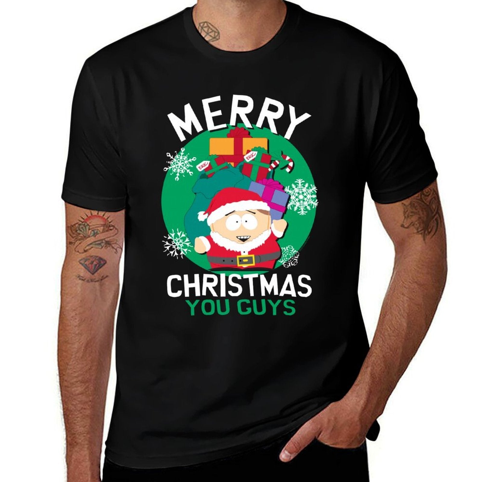 South Park Merry Christmas Cartman Funny Holiday Cartoon  Ribbed Collar T-Shirt