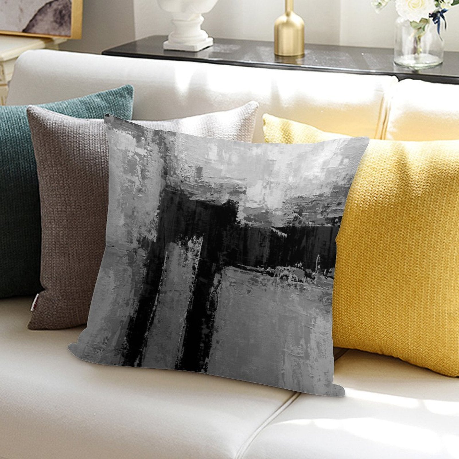 Gray Black Abstract Soft Anti-Pilling Throw Pillow
