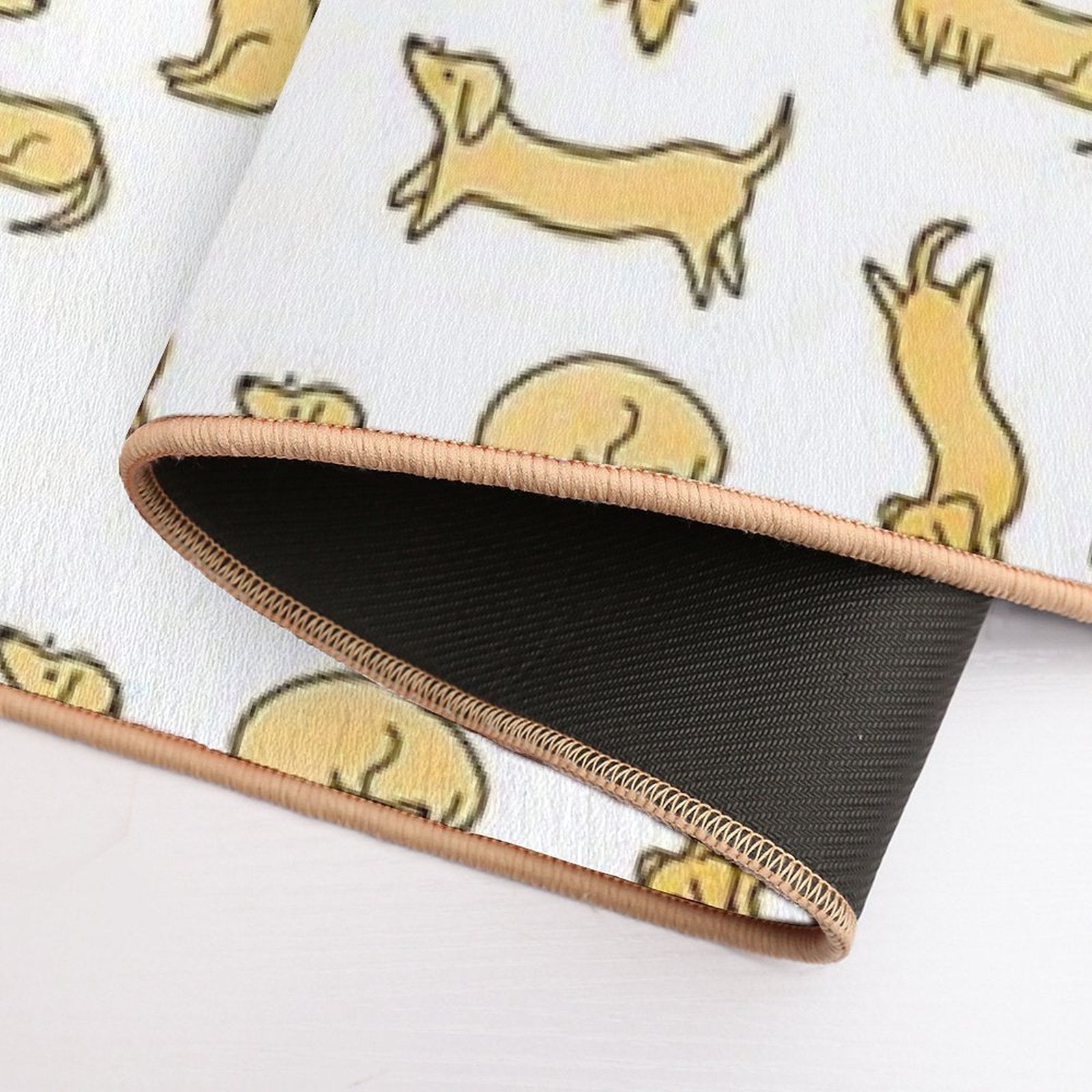 Miniature Dachshund  Sausage Dog Illustrated Yellow Pattern  Fade-Resistant Bath Mat