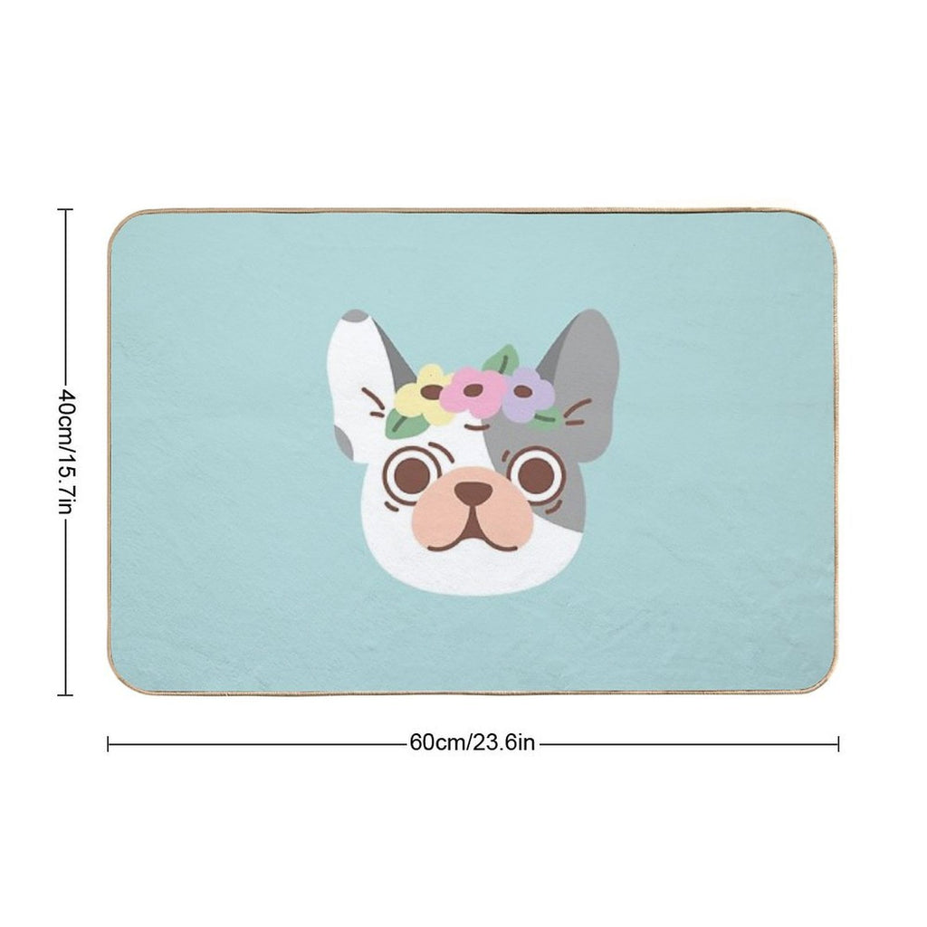French Bulldog And Flowers  Fade-Resistant Bath Mat