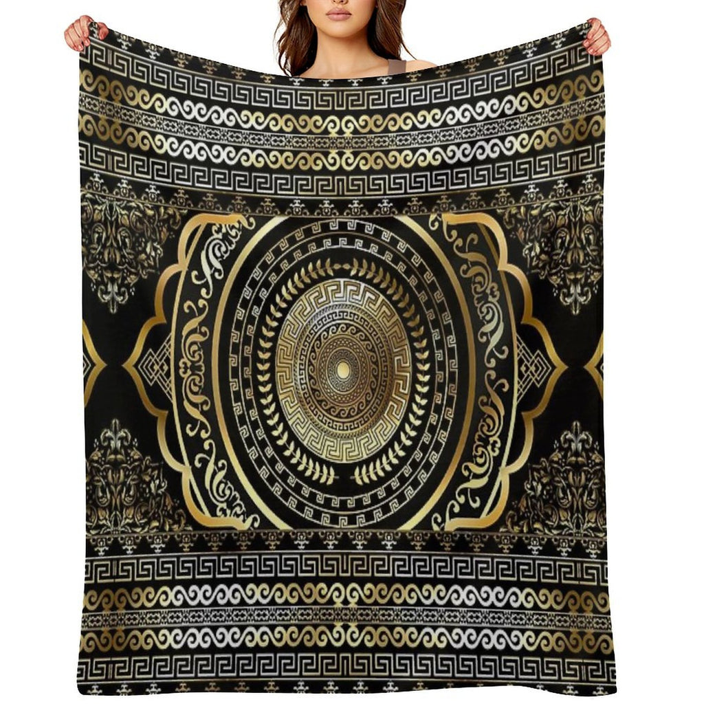 Greek Key Border Gold Black Meander Design Machine-washable Throw Blanket