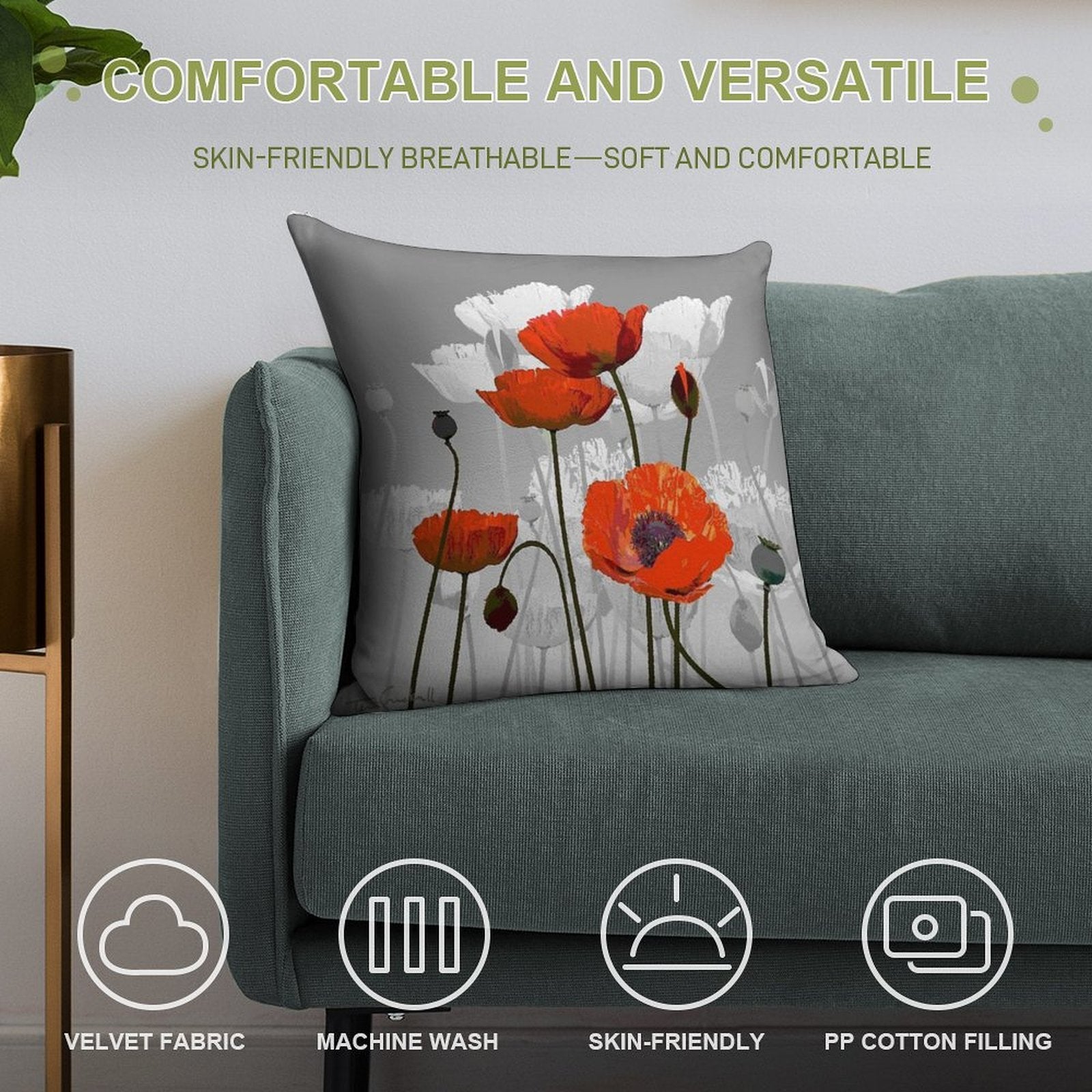 POPPIES Soft Shrink-Resistant Throw Pillow