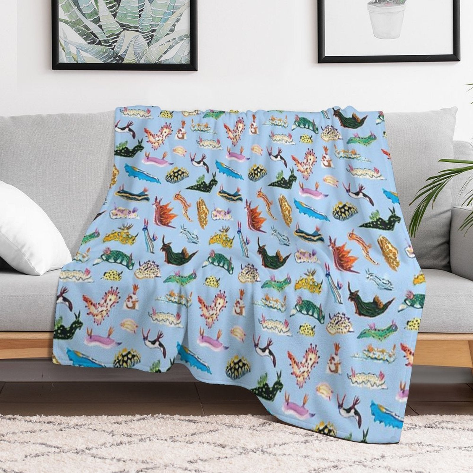 NUDIBRANCHIA (light Blue) Sustainable Throw Blanket