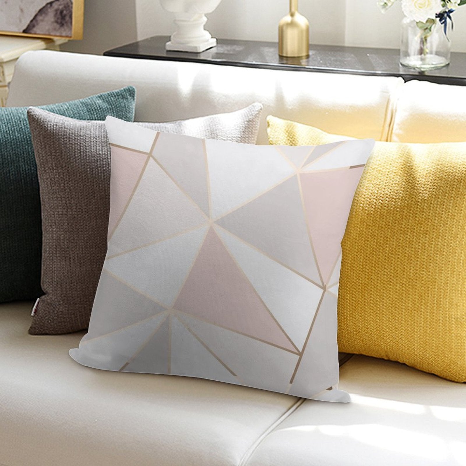 Geometric Pink & Gray Soft Luxury Feel Throw Pillow