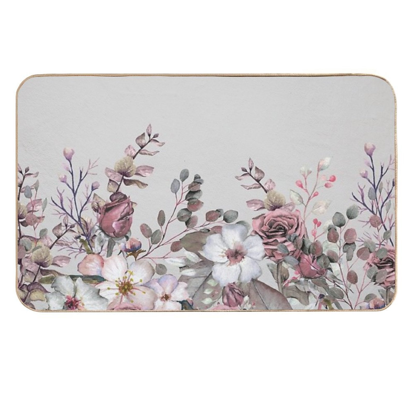 Vintage Pink Mauve Spring Blooms Watercolor Illustration Art  Rapid-Drying Bath Mat