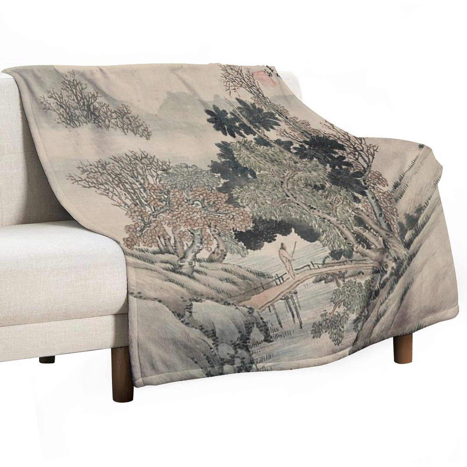 Vintage Japanese Landscape Painting Wrinkle-free Throw Blanket