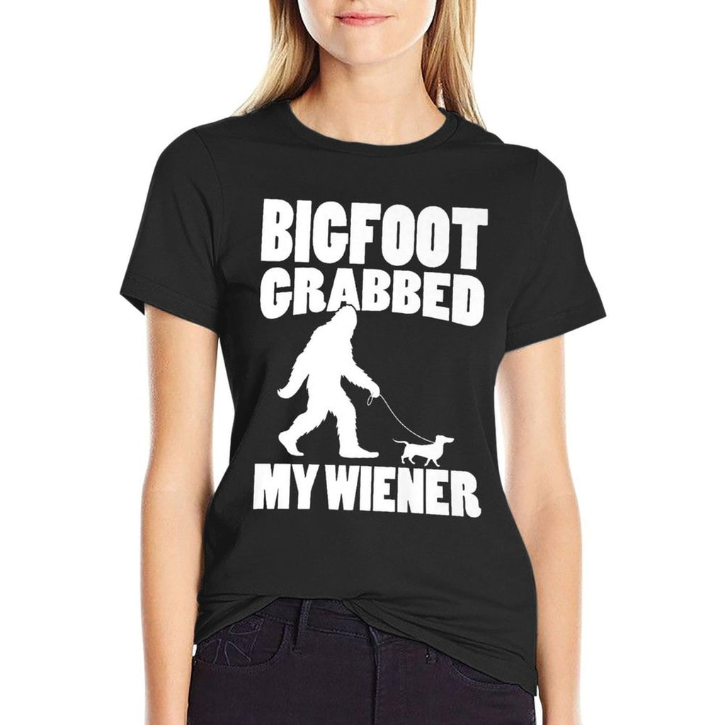 Bigfoot Grabbed My Wiener Dog Funny Dachshund Premium  Tagless Design T-Shirt
