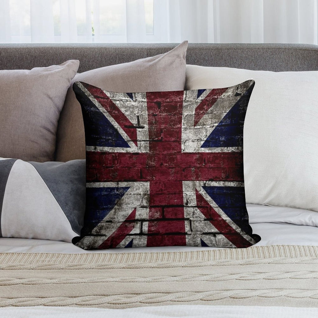 Grunge UK Flag, Great Britain, Punk Style Distressed Wall Soft Short Plush Fabric Throw Pillow