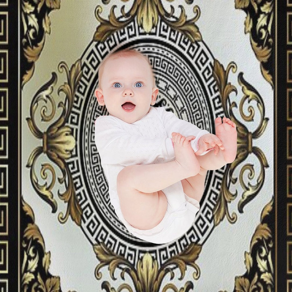 Ornate Baroque Cream Gold Black Greek Key 2 Anti-pilling Throw Blanket