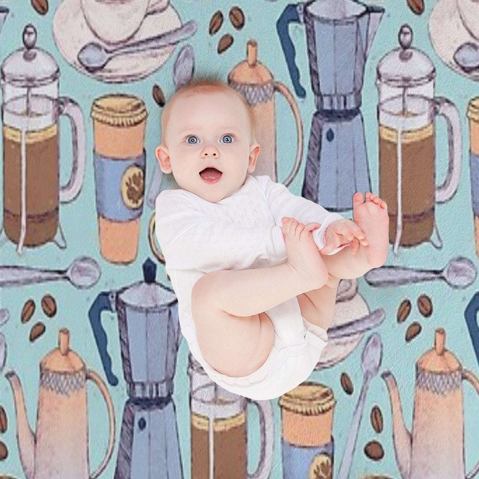 Coffee Love on Blue Shrink-resistant Throw Blanket
