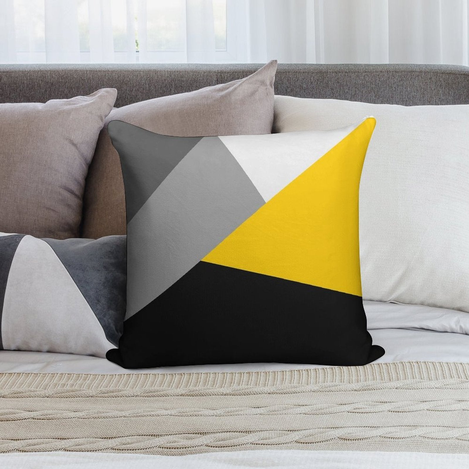 Simple Modern Gray Yellow And Black Geo Soft Anti-Pilling Throw Pillow