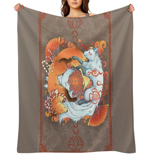 Kitsune Inari Fox Yin Yang All-season Throw Blanket